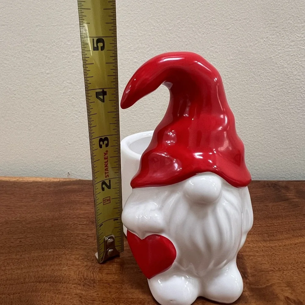 Christmas Holiday Love Heart Gnome Candy Dish Bowl Red‎ White